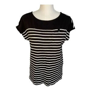 Anne Klein Sport Women’s Small Single Pocket Black & White Striped‎ Blouse